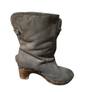 UGG Lynnea Women Shearling Gray Suede Leather Boots Size 9 #3204 Heeled Used